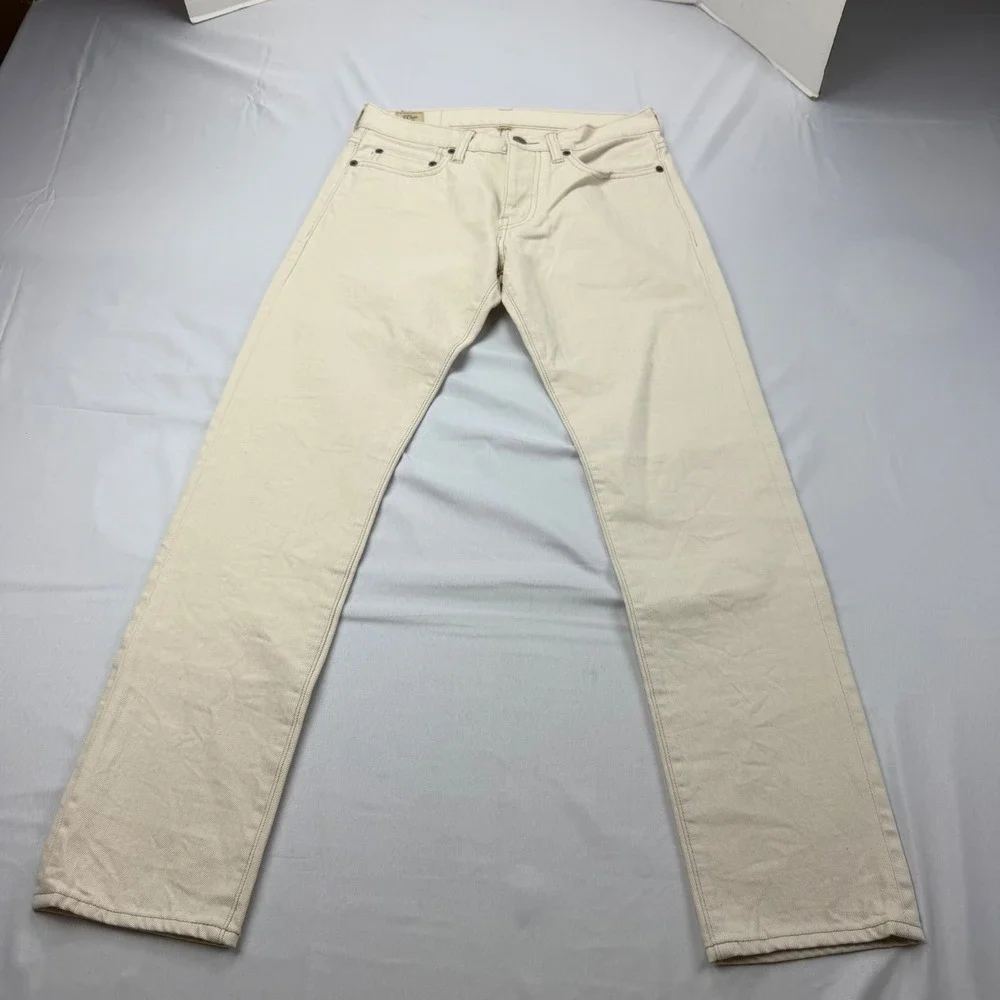 J.Crew 484 Slim Fit Selvedge Jeans Mens 28x30 Cream Off-White Extra Narrow Leg
